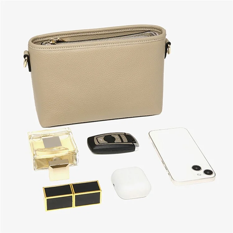 CKZC2214 Solid Color Cowhide Leather Crossbody Bag Women Square Shoulder Bag with 2 Shoulder Straps - Elephant Grey