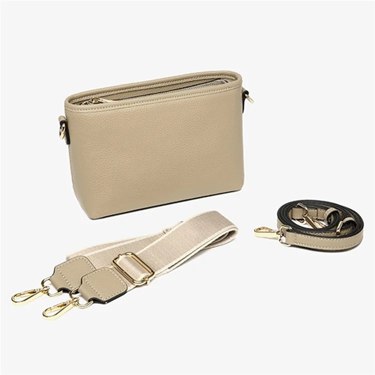 CKZC2214 Solid Color Cowhide Leather Crossbody Bag Women Square Shoulder Bag with 2 Shoulder Straps - Elephant Grey