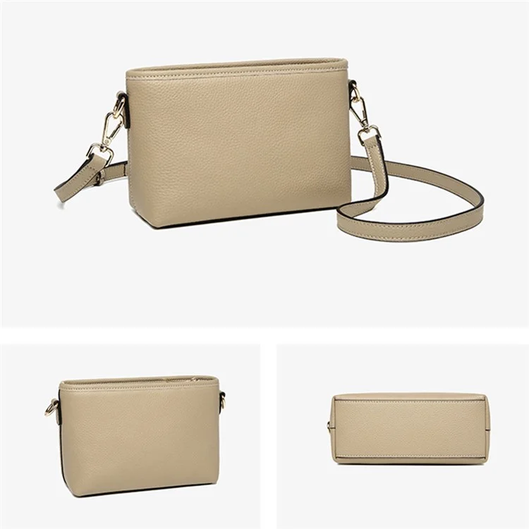 CKZC2214 Solid Color Cowhide Leather Crossbody Bag Women Square Shoulder Bag with 2 Shoulder Straps - Elephant Grey