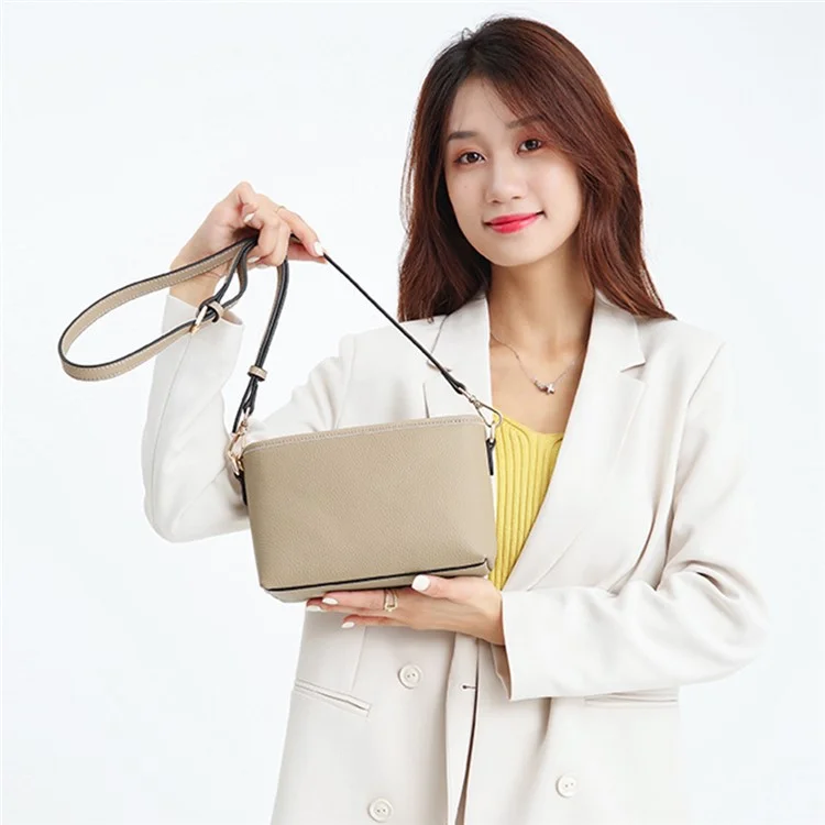 CKZC2214 Solid Color Cowhide Leather Crossbody Bag Women Square Shoulder Bag with 2 Shoulder Straps - Elephant Grey