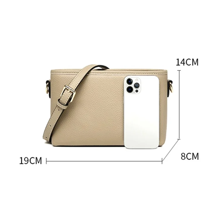 CKZC2214 Solid Color Cowhide Leather Crossbody Bag Women Square Shoulder Bag with 2 Shoulder Straps - Elephant Grey