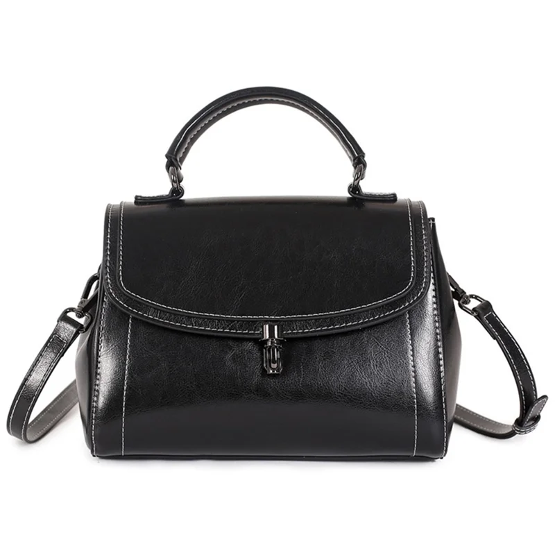 6688 For Shopping Dating Women Fashion Cowhide Leather Tote Crossbody Bag - Black