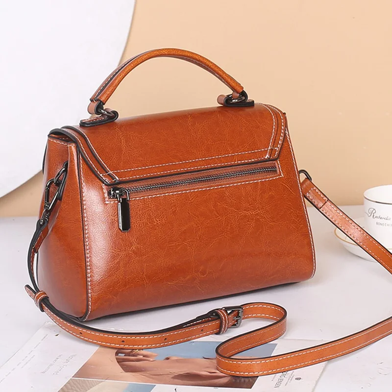 6688 For Shopping Dating Women Fashion Cowhide Leather Tote Crossbody Bag - Black