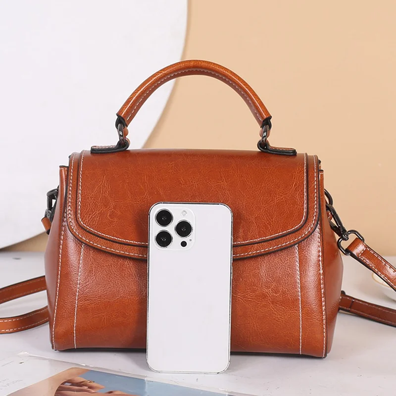 6688 For Shopping Dating Women Fashion Cowhide Leather Tote Crossbody Bag - Black