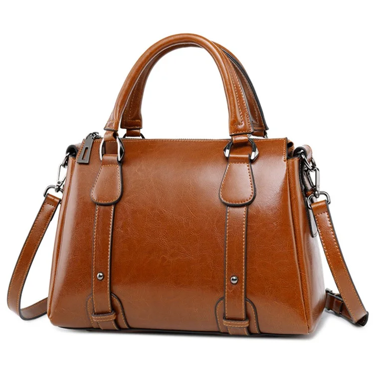 Sac fourre-tout 2833 Femmes Sac bandoulière en cuir de vache avec sangle d'épaule réglable - Marron