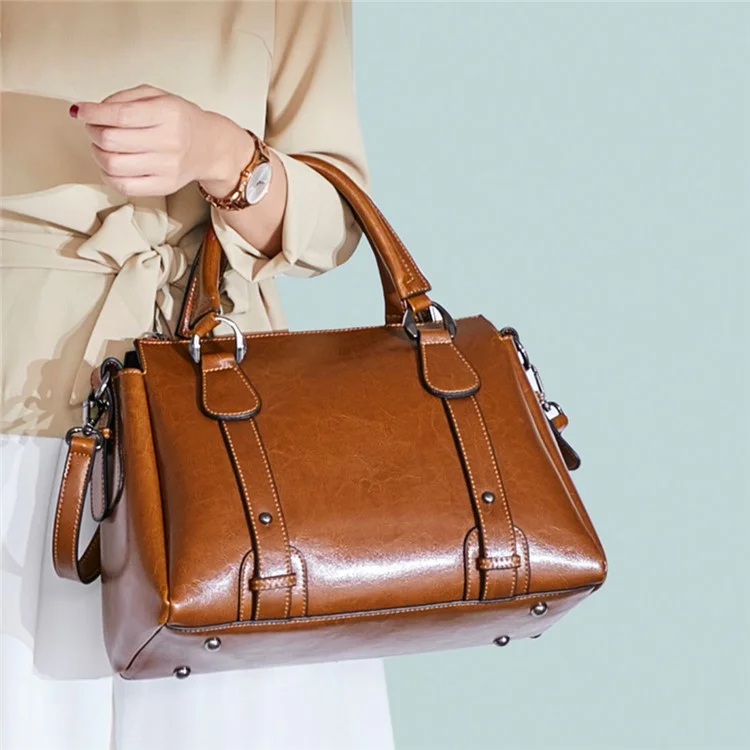 Sac fourre-tout 2833 Femmes Sac bandoulière en cuir de vache avec sangle d'épaule réglable - Marron