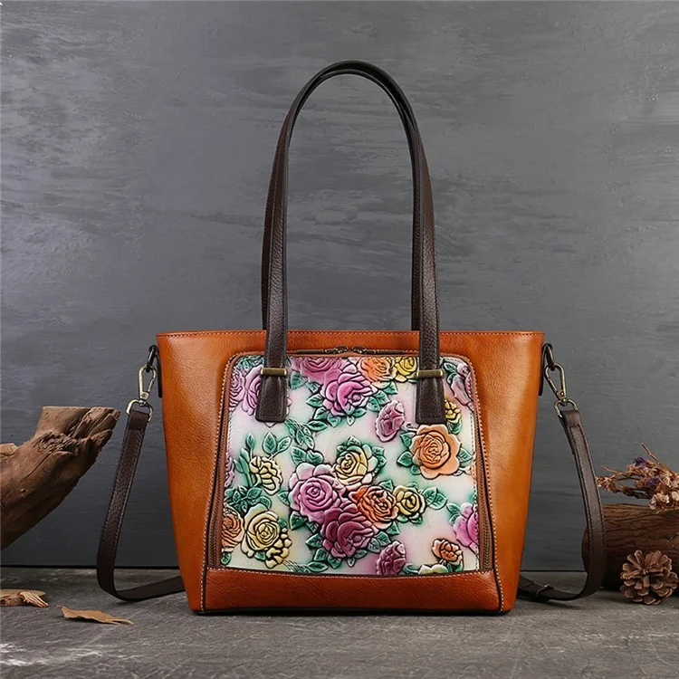 5616 Aesthetic Tote Bag for Women Cowhide Leather Crossbody Bag Work Handbag with Shoulder Strap - Brown