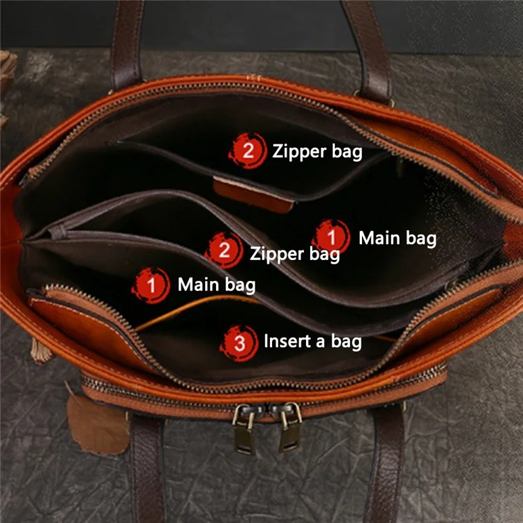 5616 Aesthetic Tote Bag for Women Cowhide Leather Crossbody Bag Work Handbag with Shoulder Strap - Brown