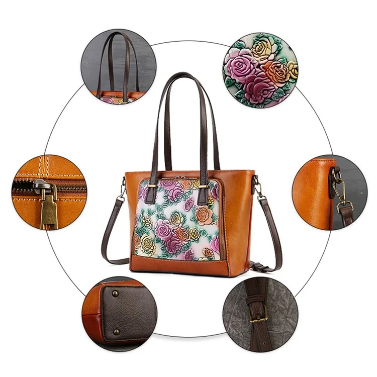 5616 Aesthetic Tote Bag for Women Cowhide Leather Crossbody Bag Work Handbag with Shoulder Strap - Brown