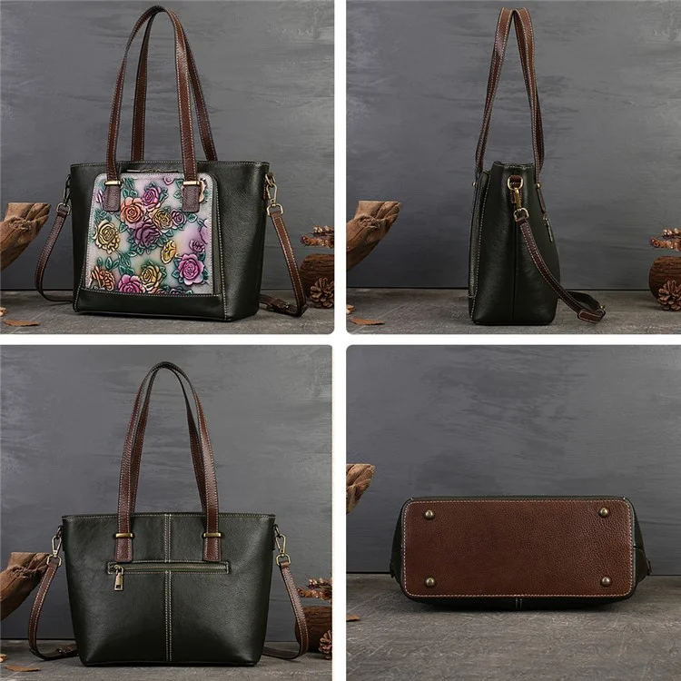 5616 Aesthetic Tote Bag for Women Cowhide Leather Crossbody Bag Work Handbag with Shoulder Strap - Brown