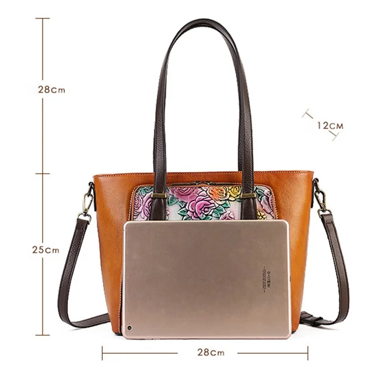 5616 Aesthetic Tote Bag for Women Cowhide Leather Crossbody Bag Work Handbag with Shoulder Strap - Brown
