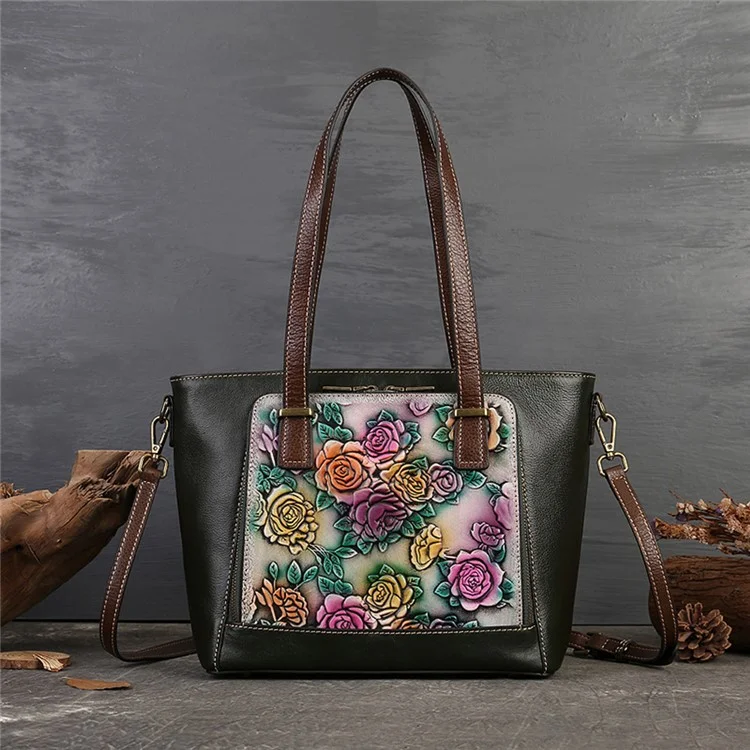 5616 Aesthetic Tote Bag for Women Cowhide Leather Crossbody Bag Work Handbag with Shoulder Strap - Green