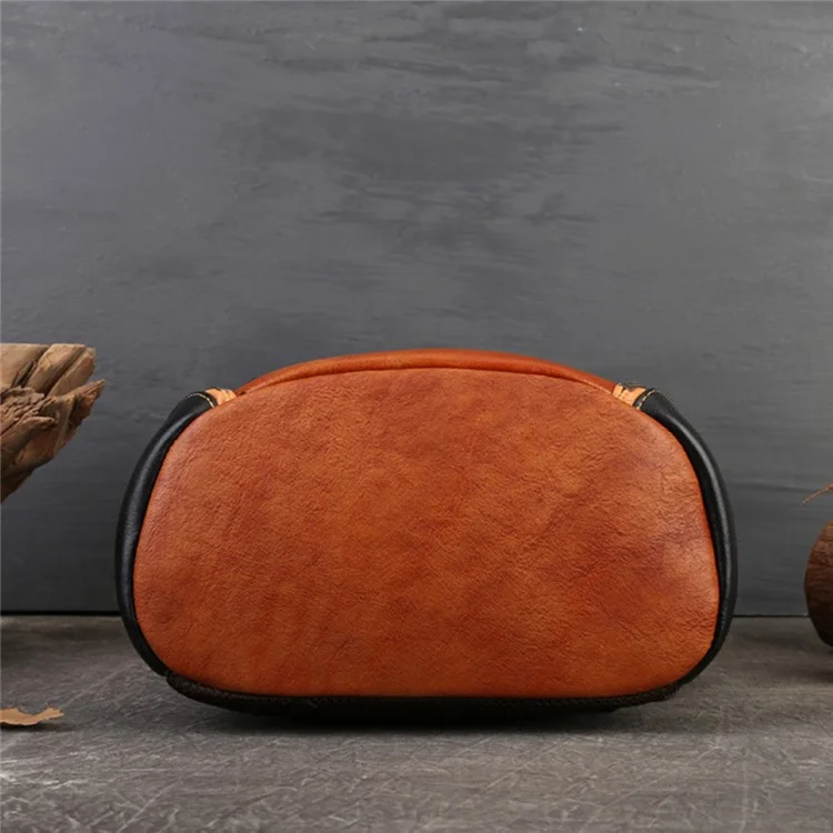8098 Ethnic Style Cowhide Leather Backpack Men Women Travel Dual Shoulders Bag - Brown