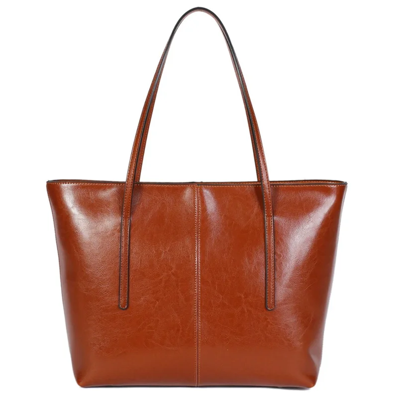 55259 Cowhide Leather Large Capacity Women Tote Bag All-match Single Shoulder Bag - Brown