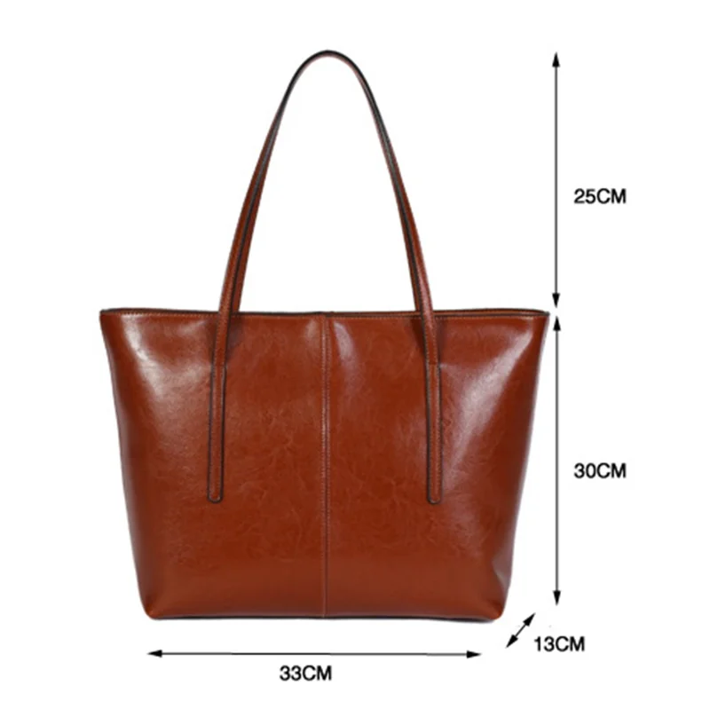 55259 Cowhide Leather Large Capacity Women Tote Bag All-match Single Shoulder Bag - Brown