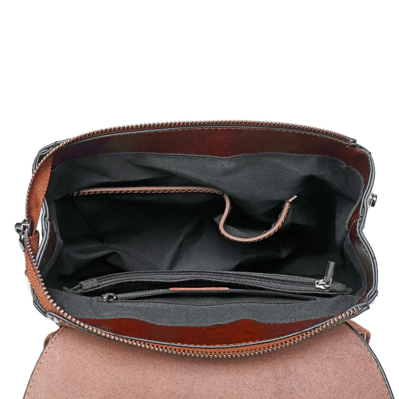 586 Retro Women Cowhide Leather Backpack Solid Color Dual Shoulders Bag - Coffee