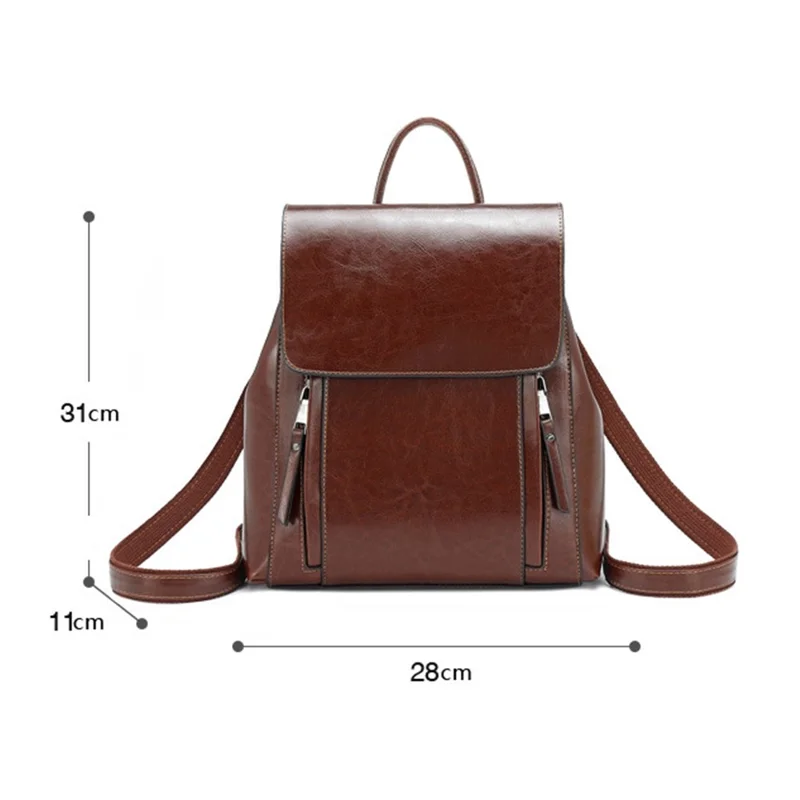 586 Retro Women Cowhide Leather Backpack Solid Color Dual Shoulders Bag - Coffee