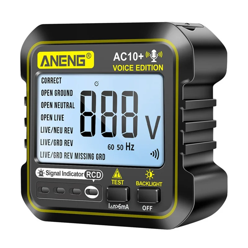 ANENG AC10+ Socket Tester Plug Detector Voice Broadcast Phase Detector Multimeter Digital Tester - US Plug