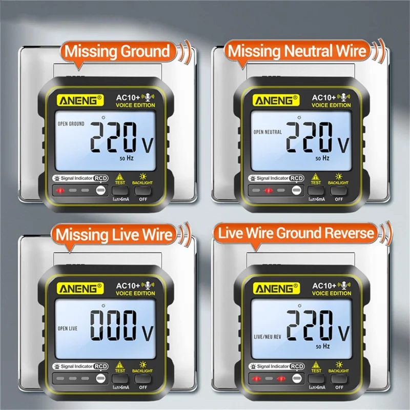 ANENG AC10+ Socket Tester Plug Detector Voice Broadcast Phase Detector Multimeter Digital Tester - US Plug