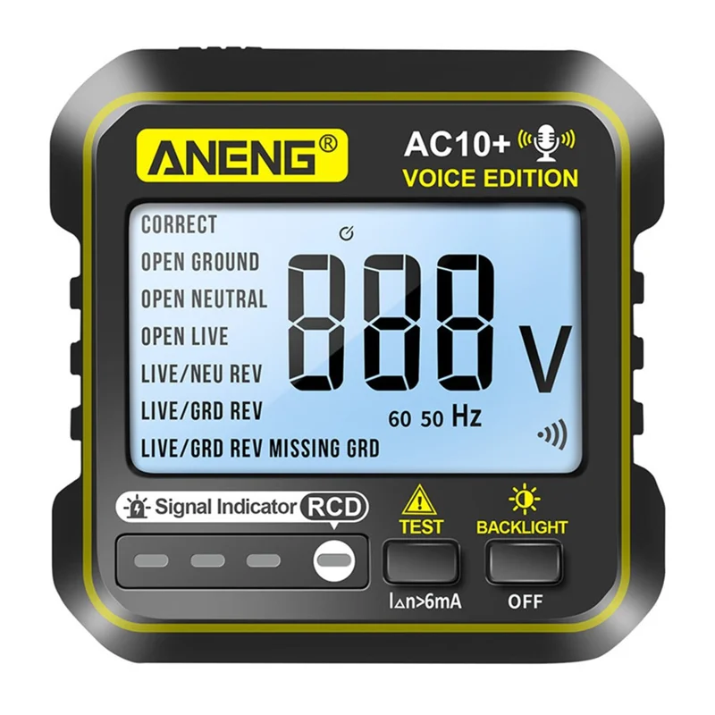 ANENG AC10+ Socket Tester Plug Detector Voice Broadcast Phase Detector Multimeter Digital Tester - US Plug