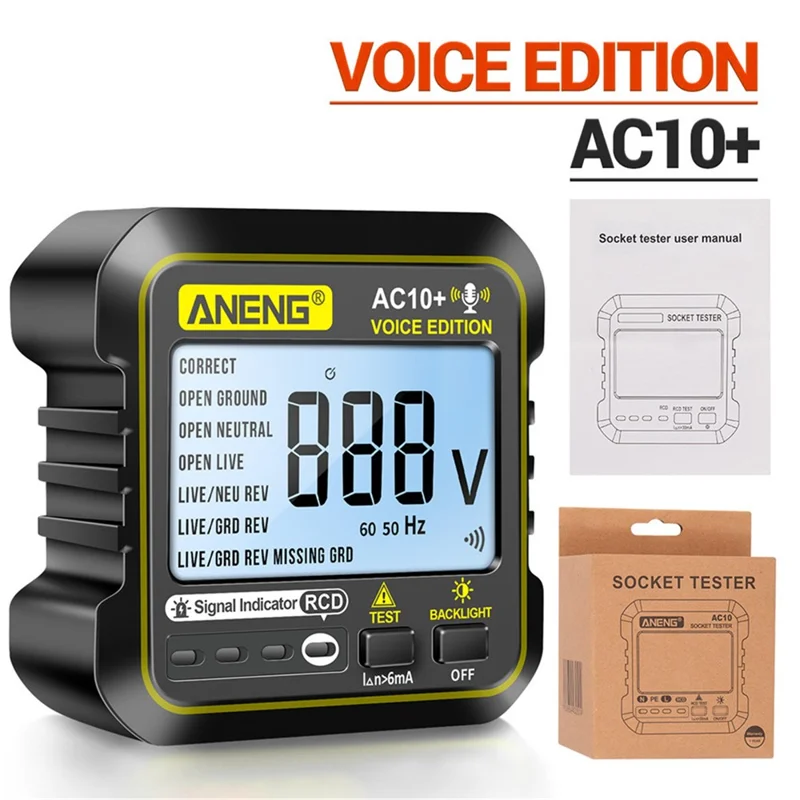 ANENG AC10+ Socket Tester Plug Detector Voice Broadcast Phase Detector Multimeter Digital Tester - US Plug