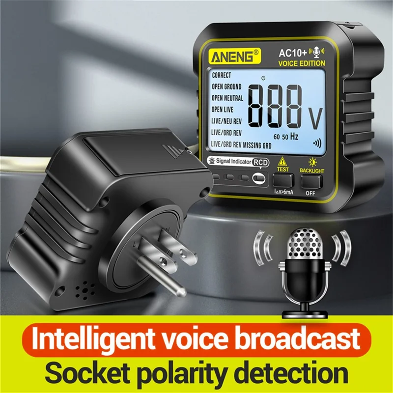 ANENG AC10+ Socket Tester Plug Detector Voice Broadcast Phase Detector Multimeter Digital Tester - US Plug