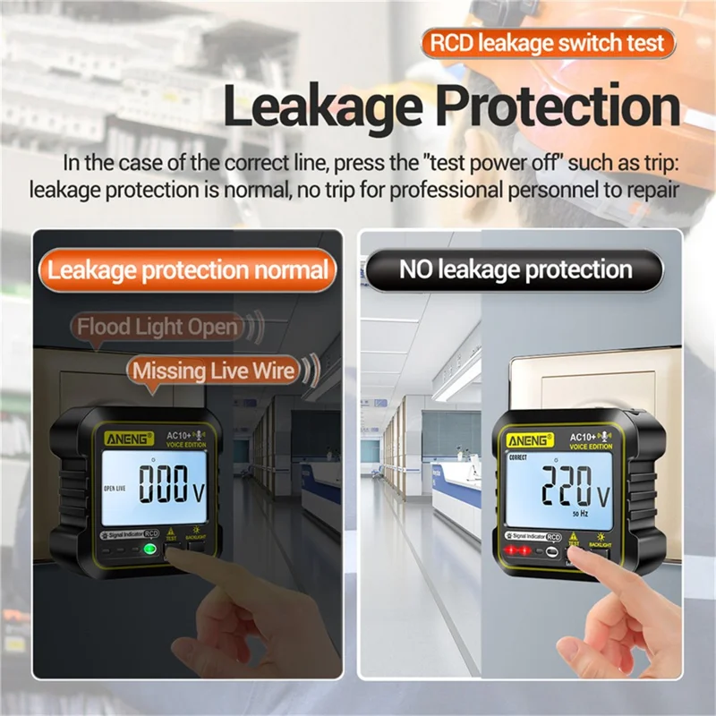 ANENG AC10+ Socket Tester Plug Detector Voice Broadcast Phase Detector Multimeter Digital Tester - US Plug