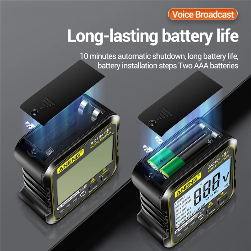 ANENG AC10+ Socket Tester Plug Detector Voice Broadcast Phase Detector Multimeter Digital Tester - US Plug