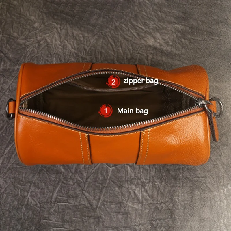 1-511 Cylinder Shape Cowhide Leather Crossbody Bag Women Travel Shoulder Bag - Blackish Green