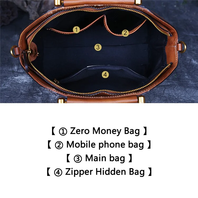 S1156 Cowhide Leather Handbag Dumpling Satchel Vintage Totem Shoulder Bag - Graphite Grey