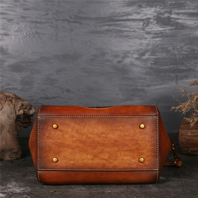 S1156 Cowhide Leather Handbag Dumpling Satchel Vintage Totem Shoulder Bag - Graphite Grey