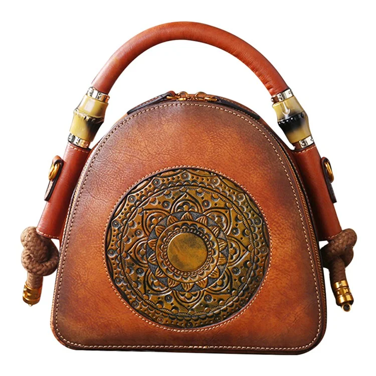 Bolsos de hombro de cuero de vaca 3217 Satchel Vintage Totem Crossbody Bag - Marrón