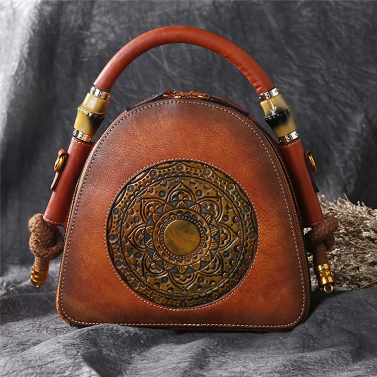 Bolsos de hombro de cuero de vaca 3217 Satchel Vintage Totem Crossbody Bag - Marrón