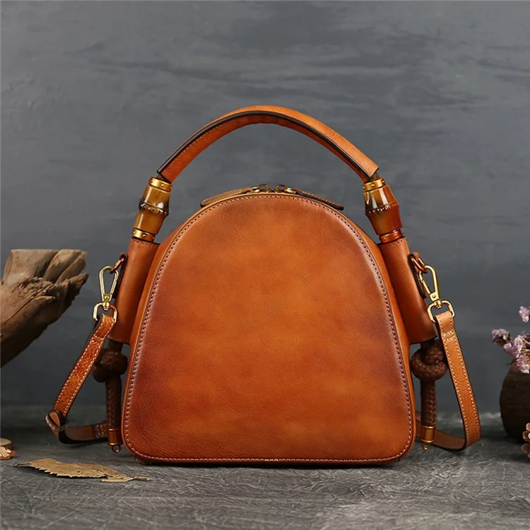 Bolsos de hombro de cuero de vaca 3217 Satchel Vintage Totem Crossbody Bag - Marrón