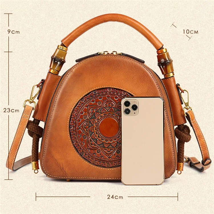 Bolsos de hombro de cuero de vaca 3217 Satchel Vintage Totem Crossbody Bag - Marrón