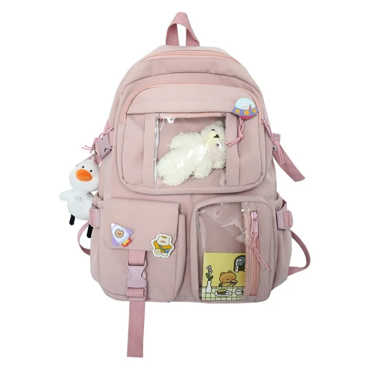 Nylon Backpack Students School Book Bag Travel Shoulders Bag - Pink