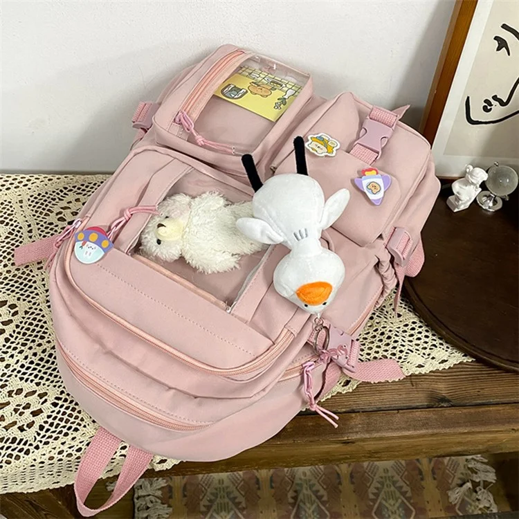Nylon Backpack Students School Book Bag Travel Shoulders Bag - Pink