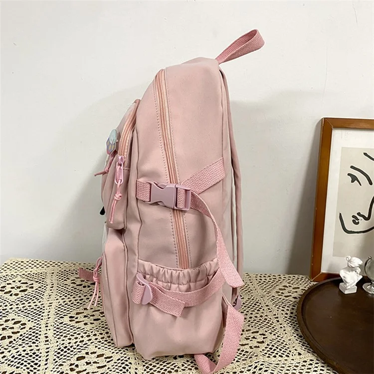 Nylon Backpack Students School Book Bag Travel Shoulders Bag - Pink