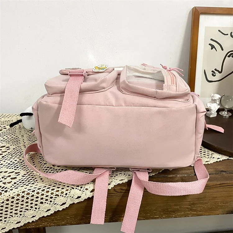 Nylon Backpack Students School Book Bag Travel Shoulders Bag - Pink