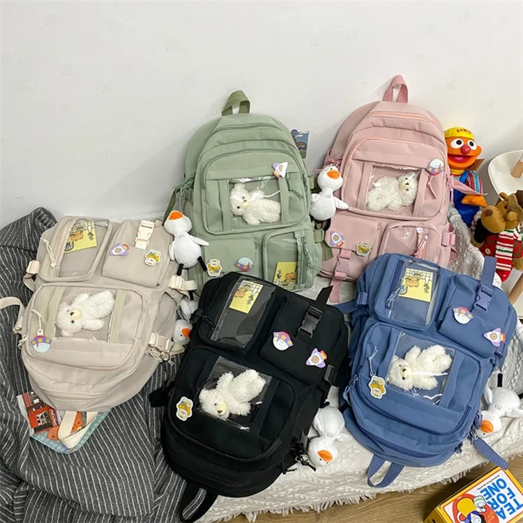 Nylon Backpack Students School Book Bag Travel Shoulders Bag - Pink