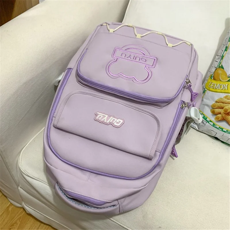 GUIYU Nylon Laptop Shoulders Bag Handbag Students School Bag Bookbag Girls Travel Backpack - Purple
