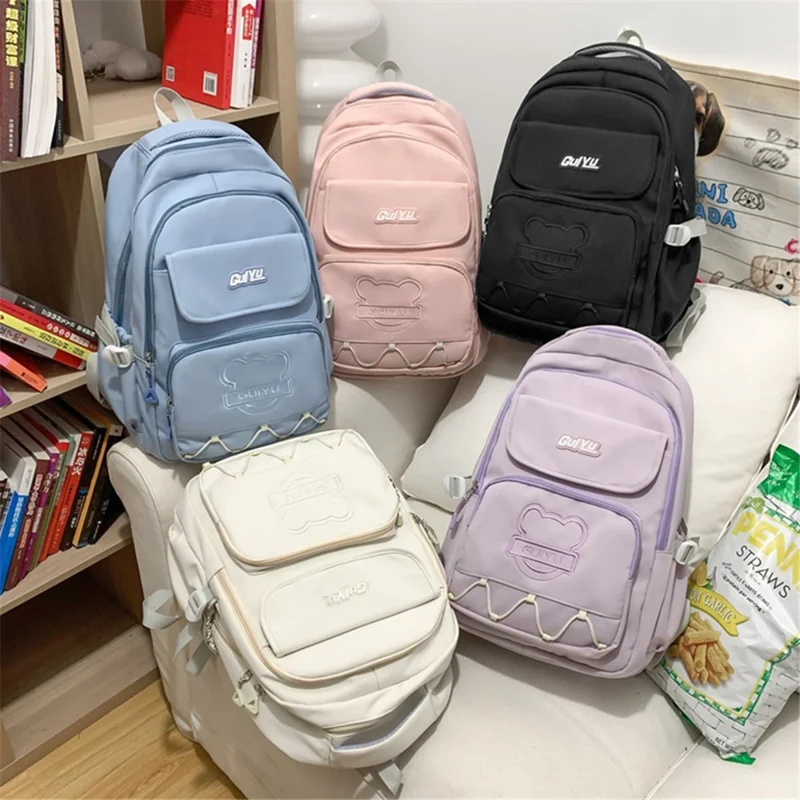 GUIYU Nylon Laptop Shoulders Bag Handbag Students School Bag Bookbag Girls Travel Backpack - Purple