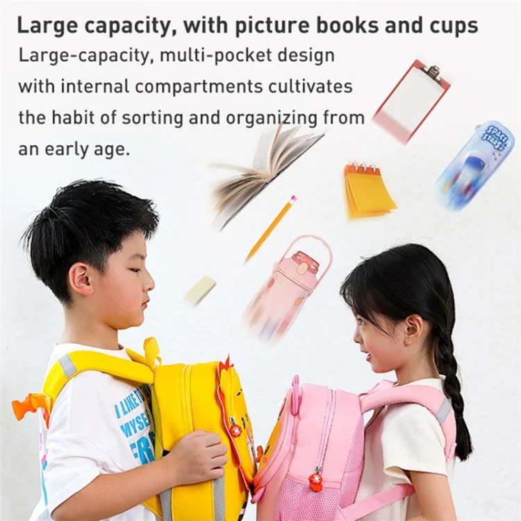 Mochila para niños de neopreno SBR, anti-pérdida para estudiantes, bolsa escolar con decoración de dibujos animados en 3D, tamaño: L - Rosa / Conejo