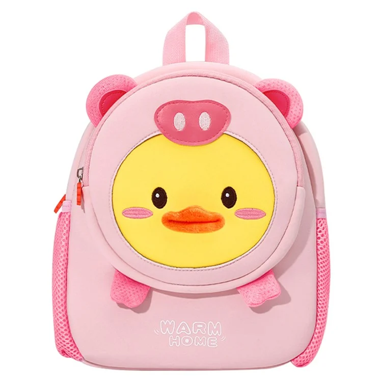 Rucksack für Kinder mit Verlustschutz-Design, Neopren SBR, Schultasche mit 3D-Cartoon-Dekor, Größe: S - Pink / Ente