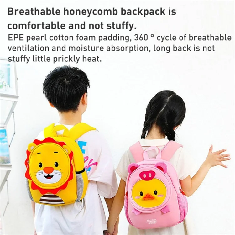 Rucksack für Kinder mit Verlustschutz-Design, Neopren SBR, Schultasche mit 3D-Cartoon-Dekor, Größe: S - Pink / Ente