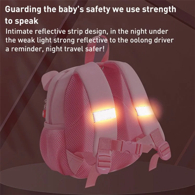Rucksack für Kinder mit Verlustschutz-Design, Neopren SBR, Schultasche mit 3D-Cartoon-Dekor, Größe: S - Pink / Ente