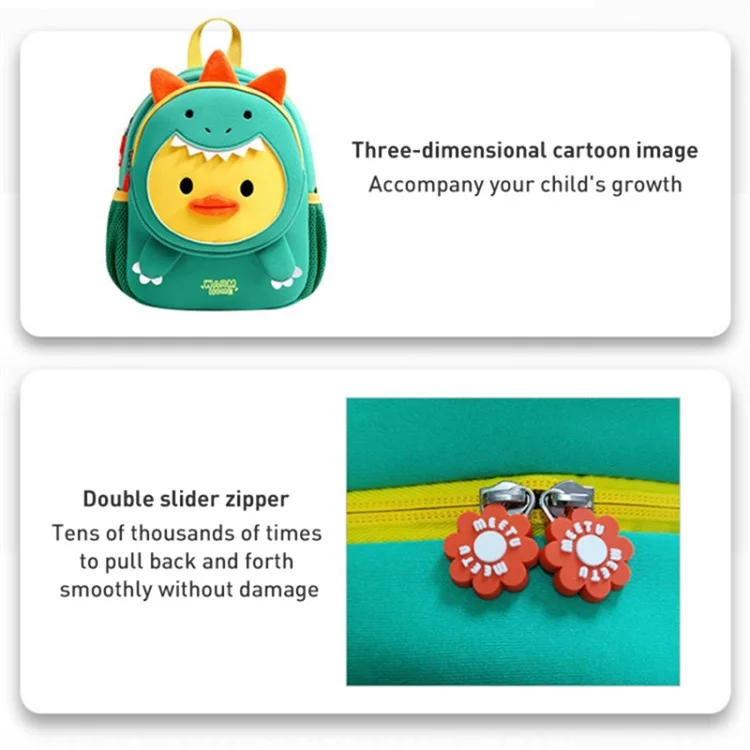 Rucksack für Kinder mit Verlustschutz-Design, Neopren SBR, Schultasche mit 3D-Cartoon-Dekor, Größe: S - Pink / Ente