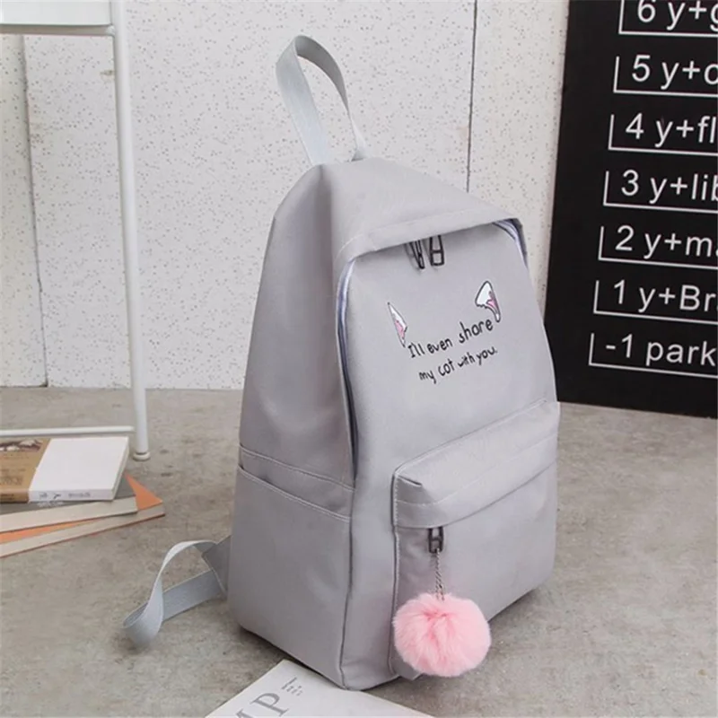 4Pcs Casual Student School Backpack Set Tote Sling Shoulder Bag Pencil Case Canvas Travel Bag Kit - Grey