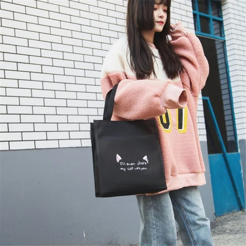 4Pcs Casual Student School Backpack Set Tote Sling Shoulder Bag Pencil Case Canvas Travel Bag Kit - Black