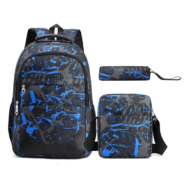 Set da 3 pezzi Zaino da Viaggio Borsa da Spalla Astuccio in Nylon di Grande Capacità - Blu